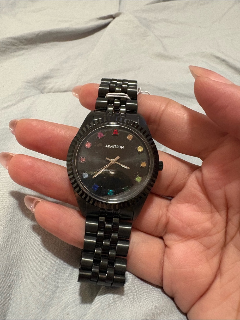 Armitron Black Link Bracelet Watch with Multicolor Crystal Markers